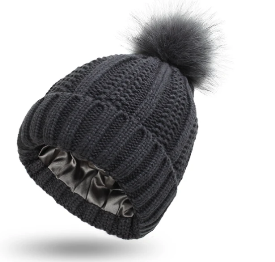The Silk Beanie with pom pom